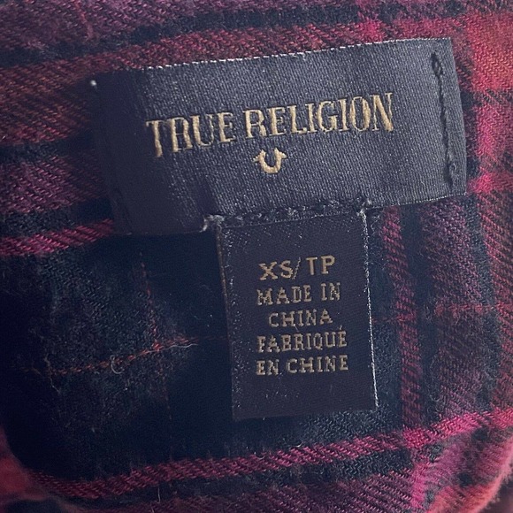 True Religion Snap Up Shirt Womens XS Red Black - Picture 5 of 6